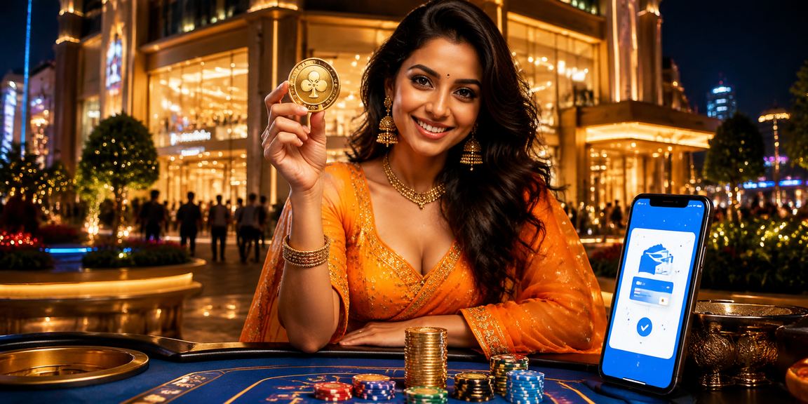 Casino chips and smartphone showing payment options in India